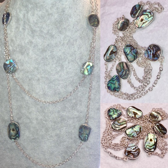 Abalone Shell Gemstone Handmade Station Necklace - Picture 2 of 3